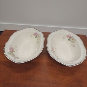 Vintage Taylor Smith & Taylor China Wild Briar Rose Serving Bowls 9X6.5 Set of 2